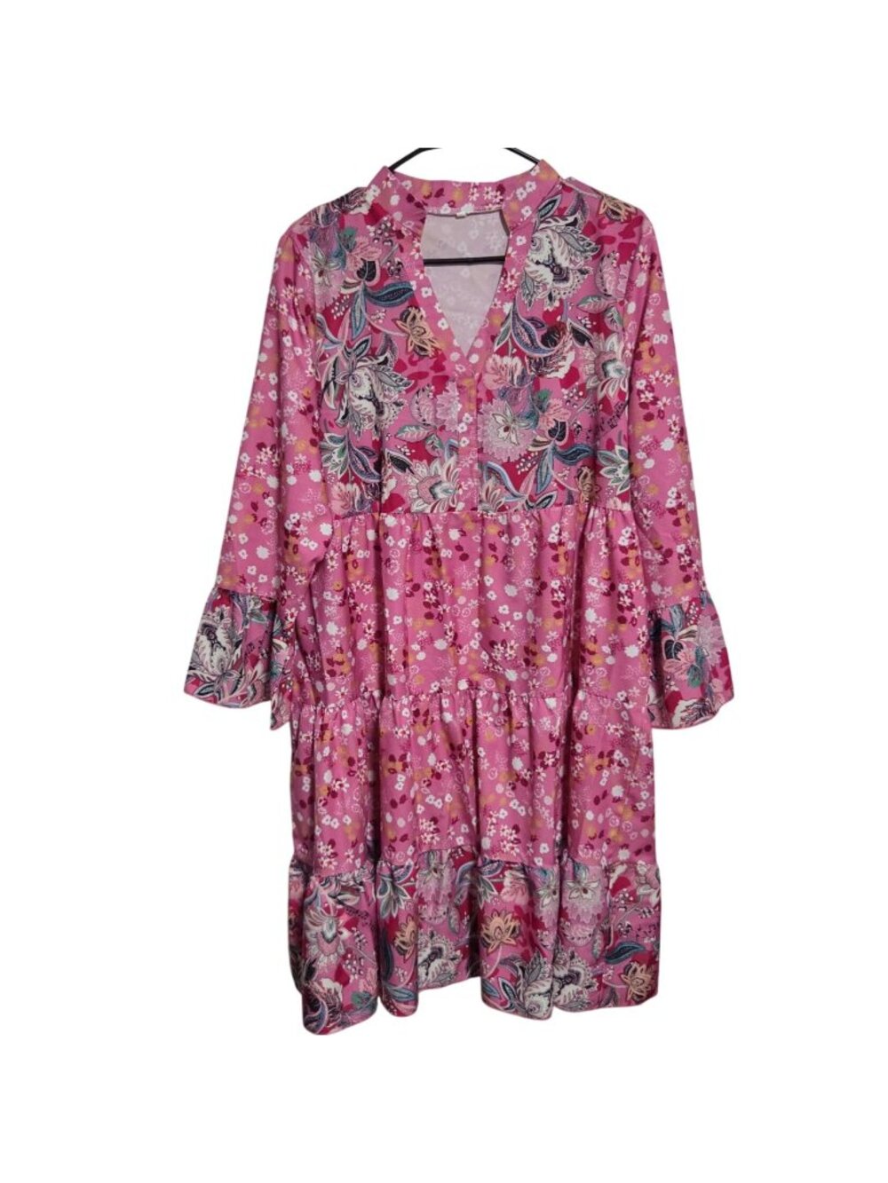 Cottagecore Pink Floral Tiered Dress Size 3XL Boho Paisley Music Notes Print